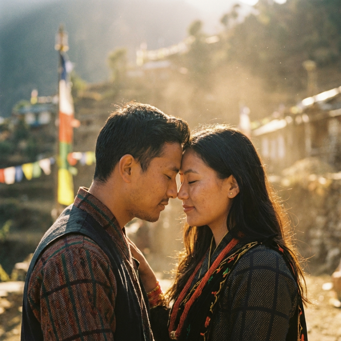 Nepali bride and groom in traditional attire